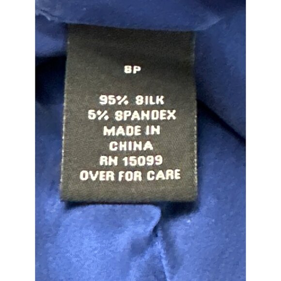 Apostrophe Petites Silk Spandex Blend Royal Blue Button Up Long Sleeve Blouse Sz - Picture 9 of 10